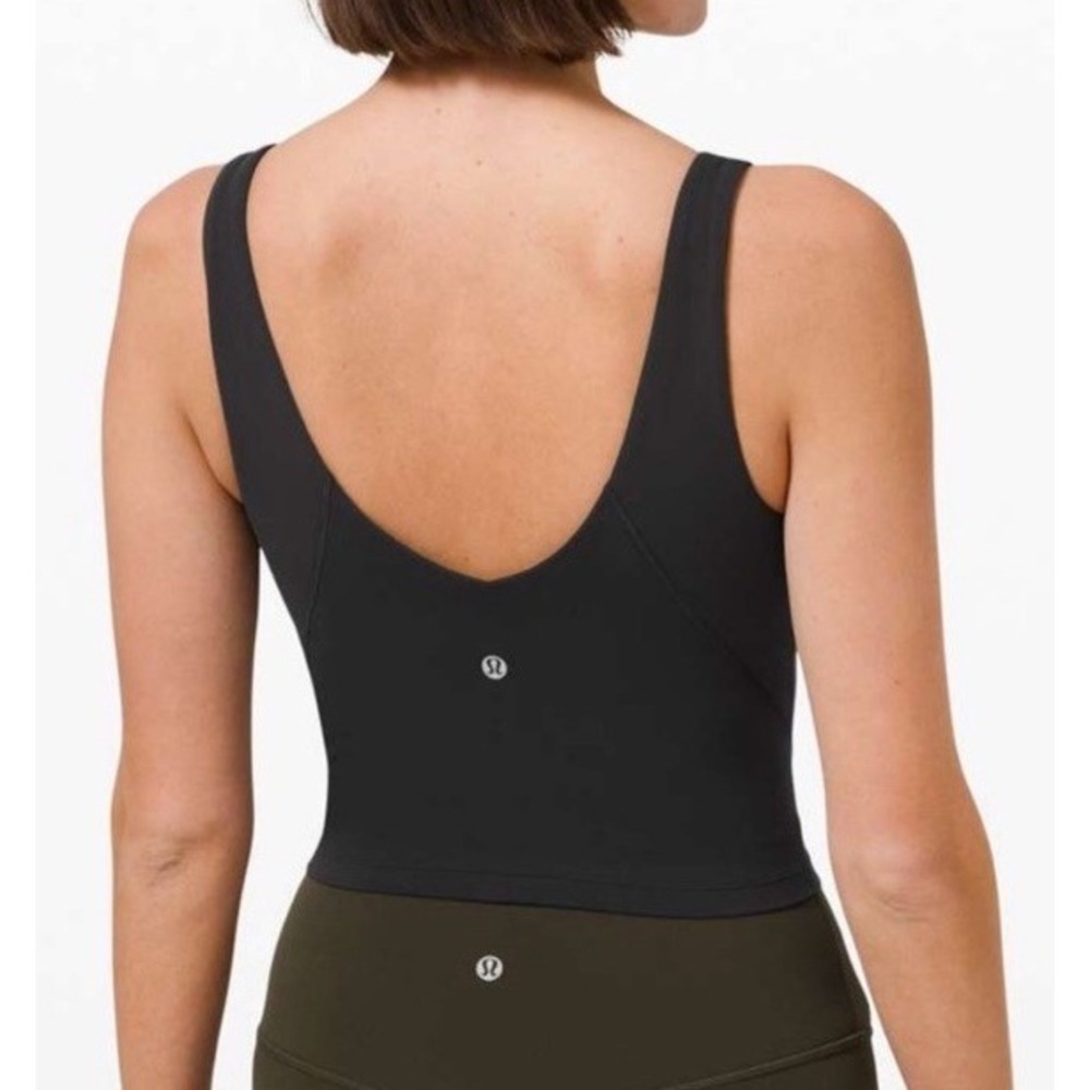 Lululemon Align Gathered Front Crop Tank Top Built-In Bra Padded Size 4 Black